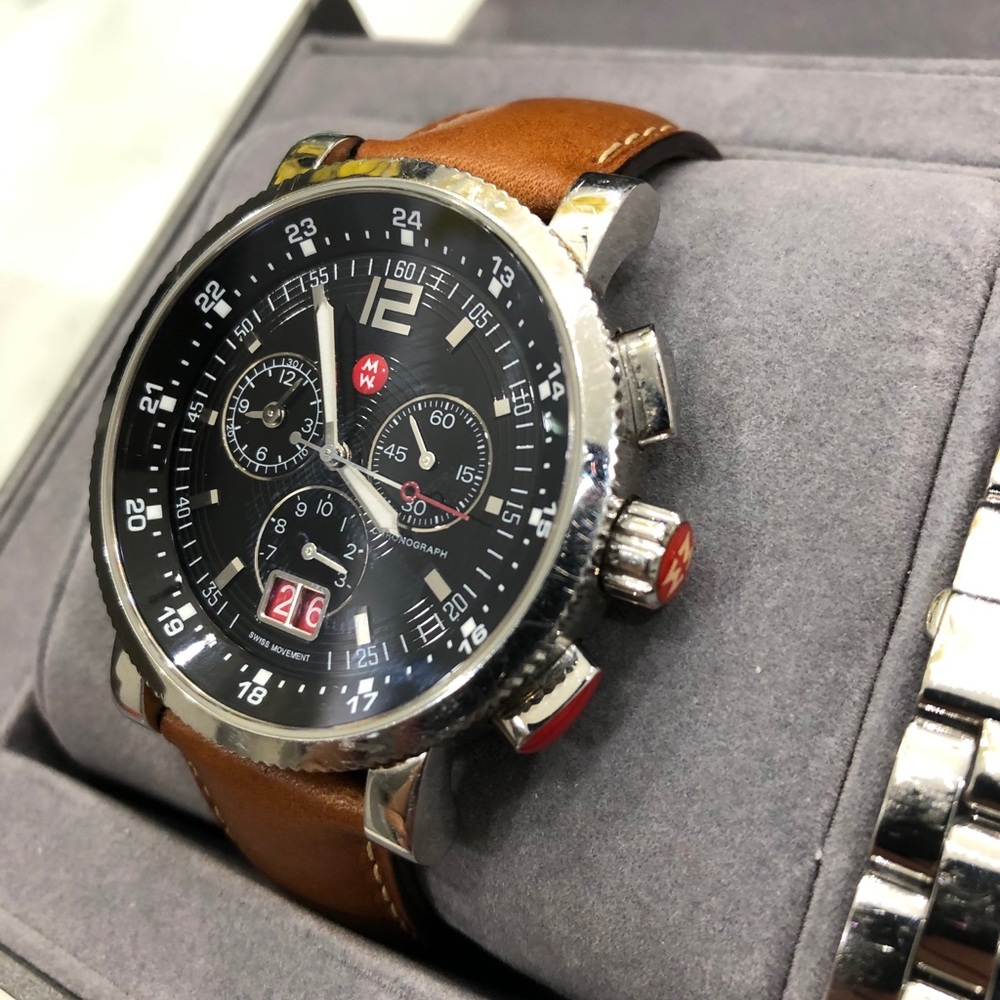 Michele Sport Sail Large Black with Leather Band